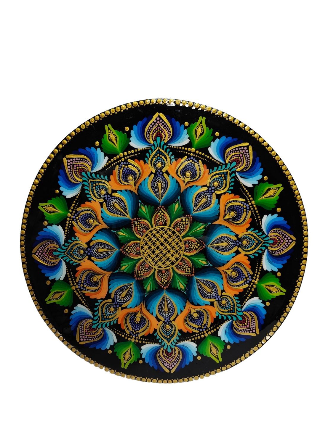 Handmade 3D Mandala Art – 14 Inch Round Wall & Table Decor with Resin Finish
