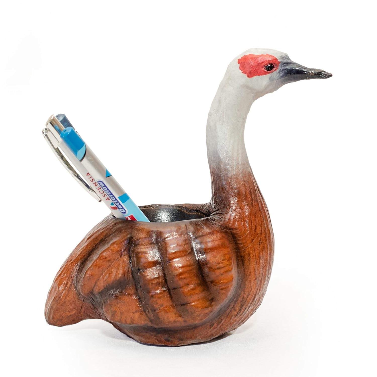 Antique Pure Leather Swan Pen Stand – Handcrafted Desk Organizer