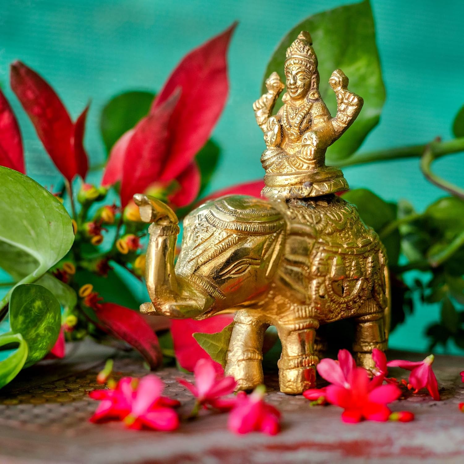 Antique Dhokra Art – Maa Laxmi on Elephant (Brass Figurine)