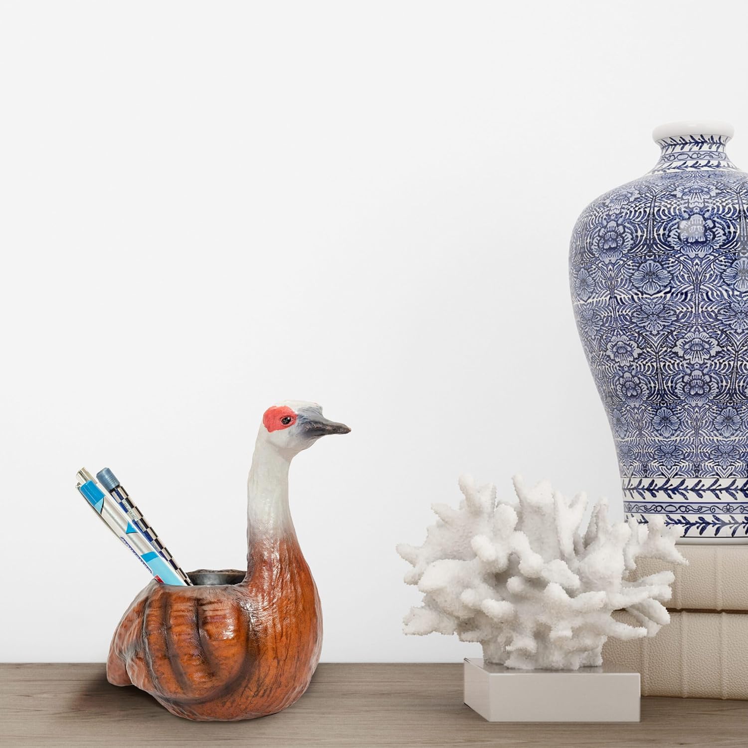 Antique Pure Leather Swan Pen Stand – Handcrafted Desk Organizer