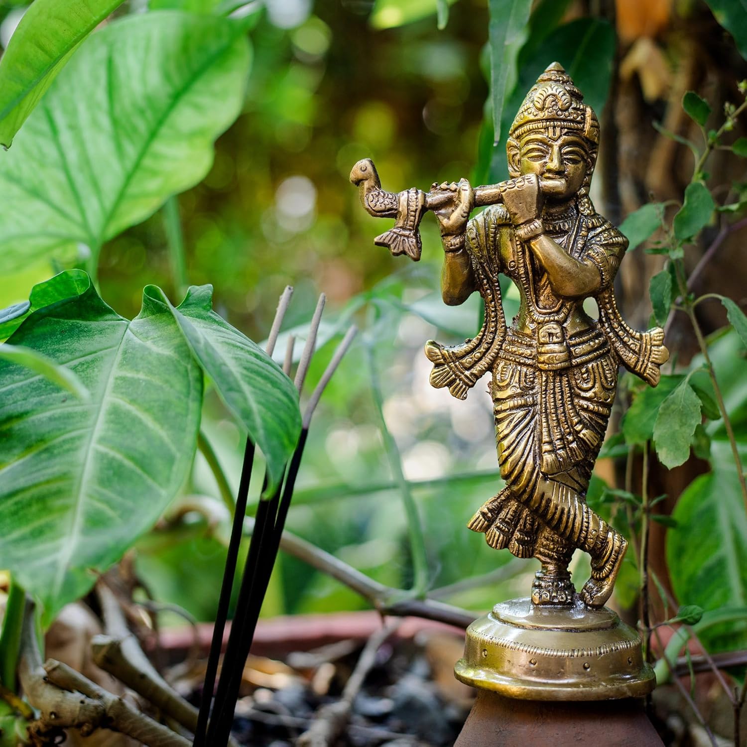 Antique Brass Lord Krishna Statue with Flute – 6.69 inch