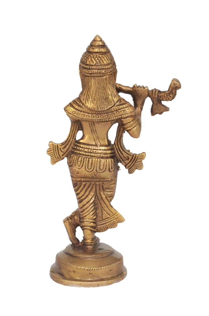 Antique Brass Lord Krishna Statue with Flute – 6.69 inch