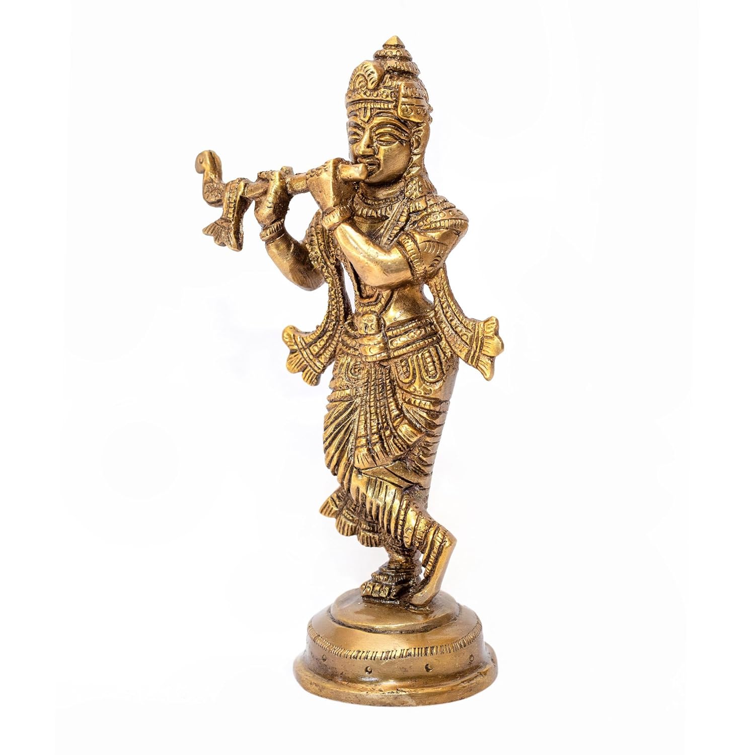 Antique Brass Lord Krishna Statue with Flute – 6.69 inch