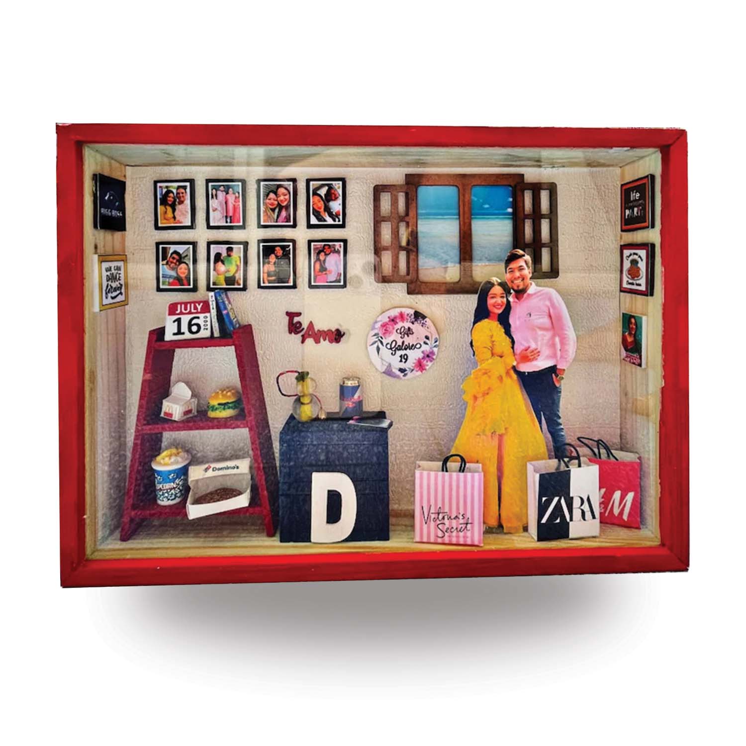 Customized 3D Miniature Wedding and Anniversary Photo Frame with LED Light – Personalized Couple and Family Gift in Handcrafted Synthetic Wooden Box (12x18Inch)