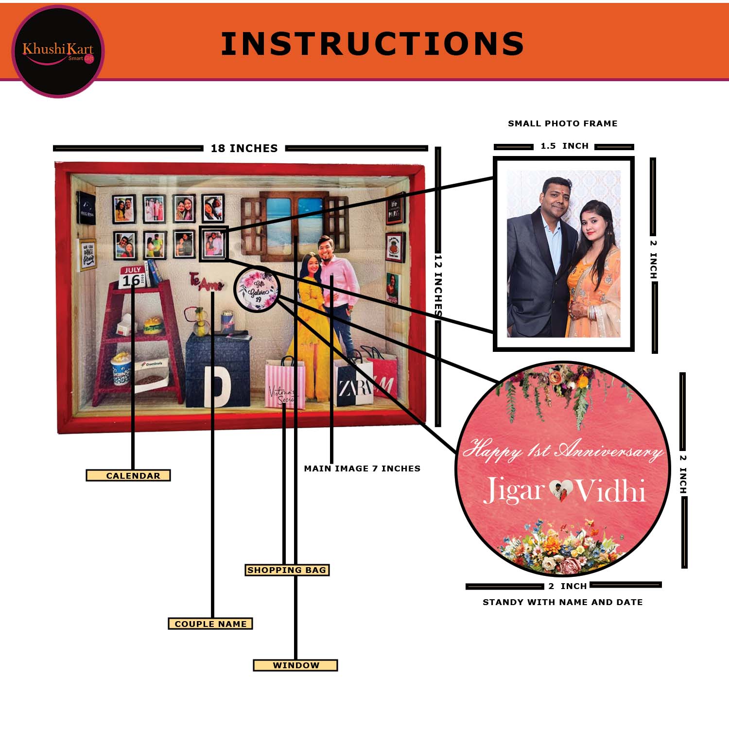 Customized 3D Miniature Wedding and Anniversary Photo Frame with LED Light – Personalized Couple and Family Gift in Handcrafted Synthetic Wooden Box (12x18Inch)