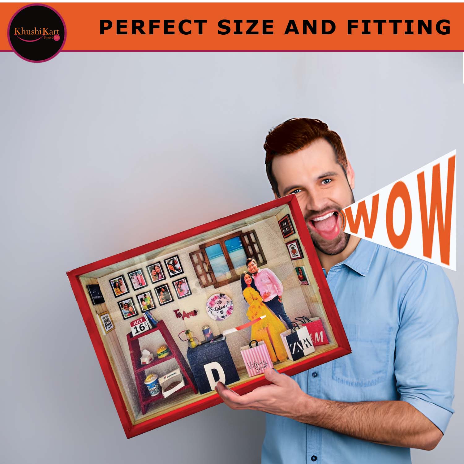 Customized 3D Miniature Wedding and Anniversary Photo Frame with LED Light – Personalized Couple and Family Gift in Handcrafted Synthetic Wooden Box (12x18Inch)